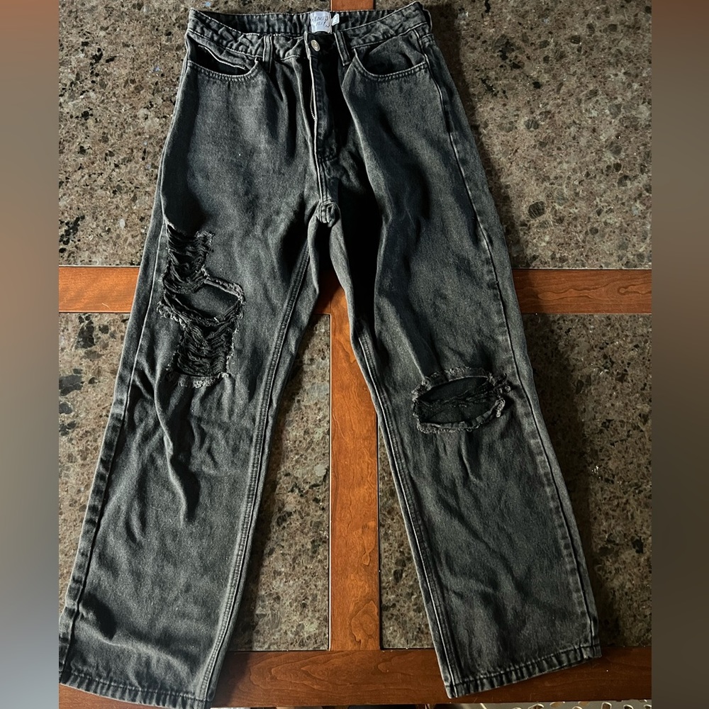 Distressed flare jean